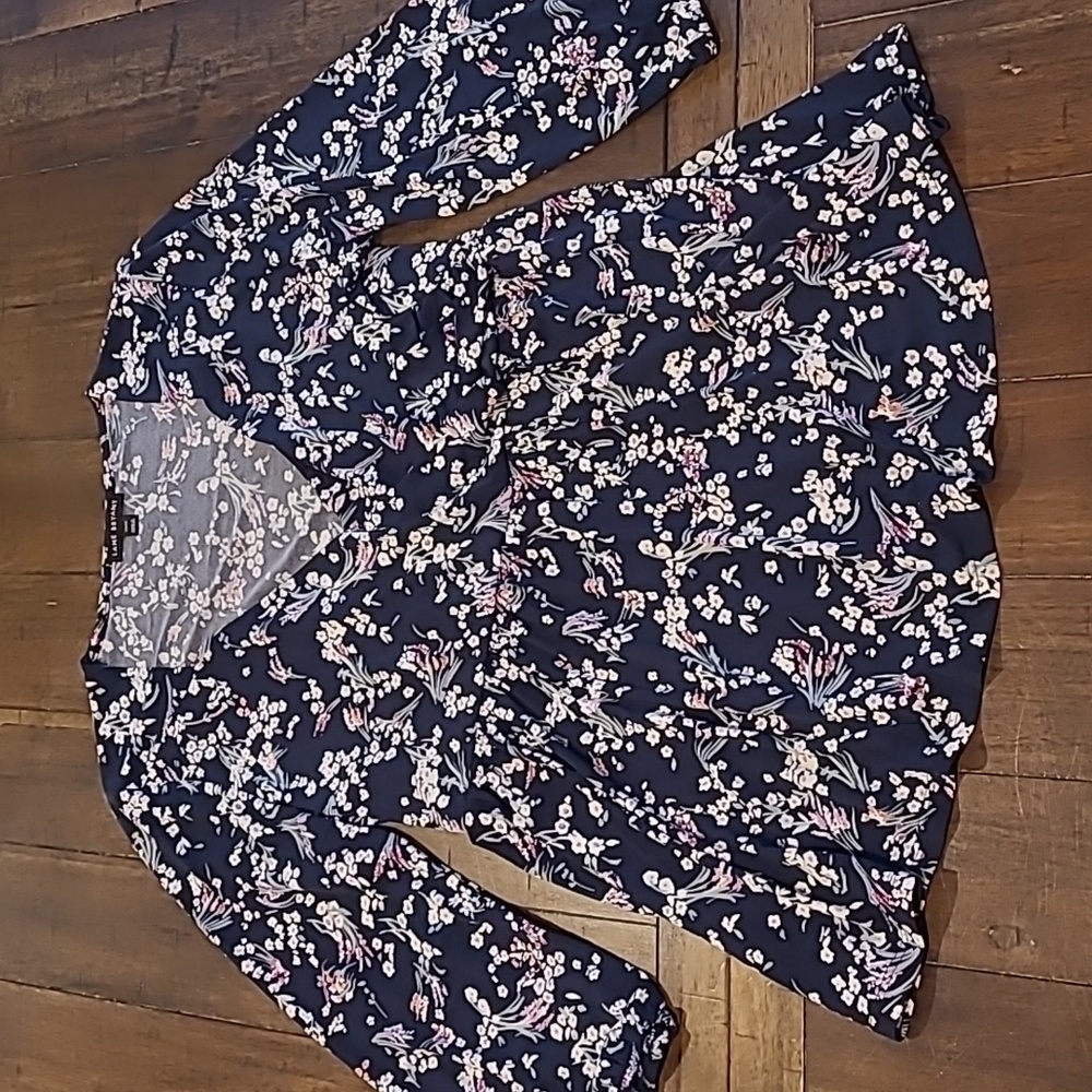 Lane Bryant Navy Surplice Front Floral Peplum Blouse